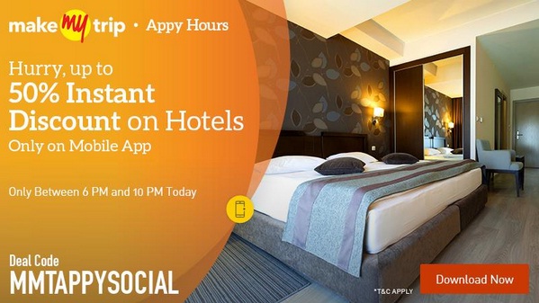 India Desire : Makemytrip Appy Hours On Thursday Between 6 Pm To 10 Pm: Flat 60% Off On Hotels Use Promo MMTAPPYHOURS